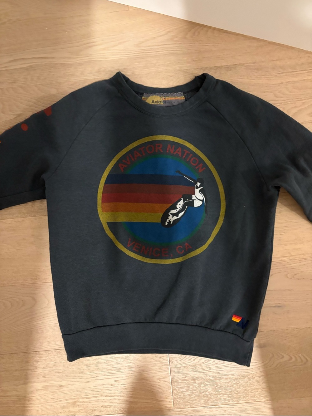 Aviator Nation Men's Dark Navy Crewneck with Rainbow Emblem